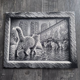 Portrait de chats dans une scène urbaine nocturne imprimé au laser – œuvre unique personnalisée